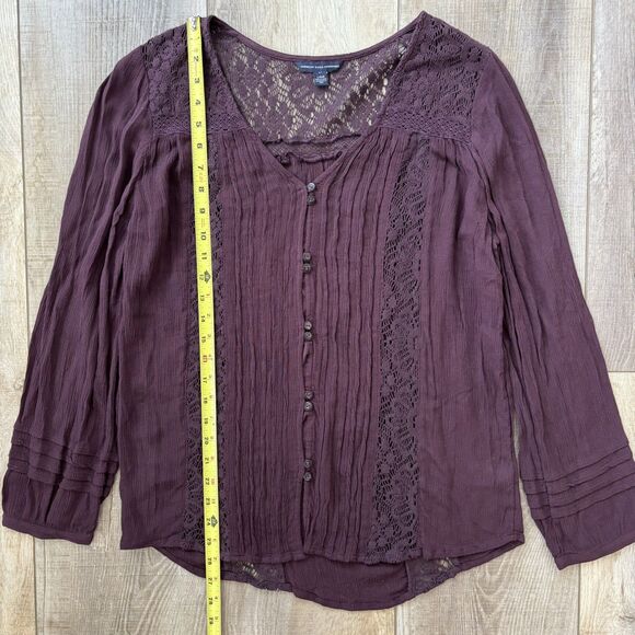 American Eagle Womens Purple Tunic Size L Crochet Lace Boho Fairy Sheer Flowy - Picture 11 of 13